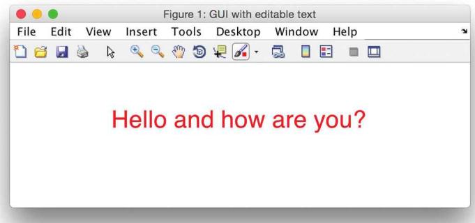 同一 GUI 按回车后的效果：原控件消失，红字 "Hello and how are you?" 居中显示