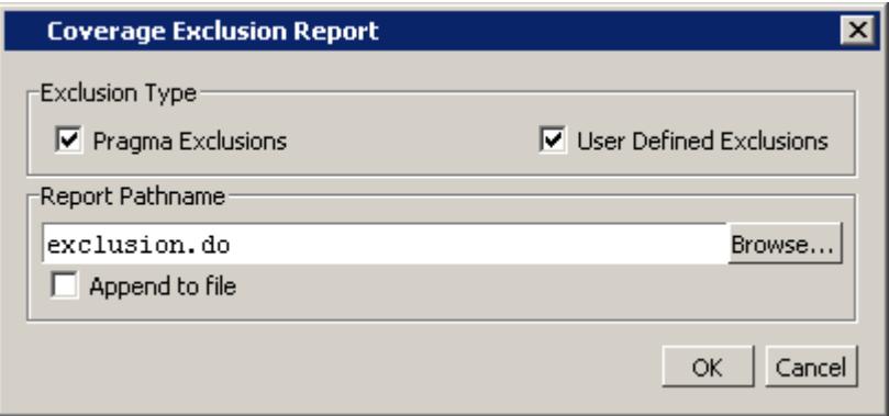 Coverage Exclusions Report 对话框