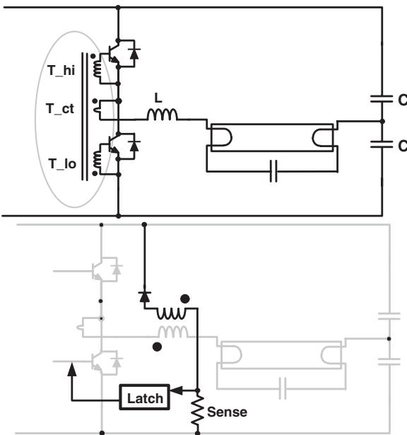 图 A-4 基本电子镇流器电路及其改进