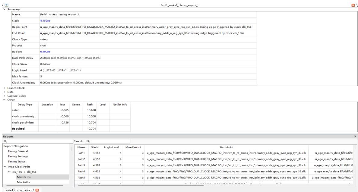 双击路径后展开的五段式详情：Summary / Launch Clock / Data / Capture Clock / Other